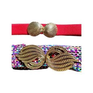 Vintage Set of 2 Woven Belts with Decorative Buckles
